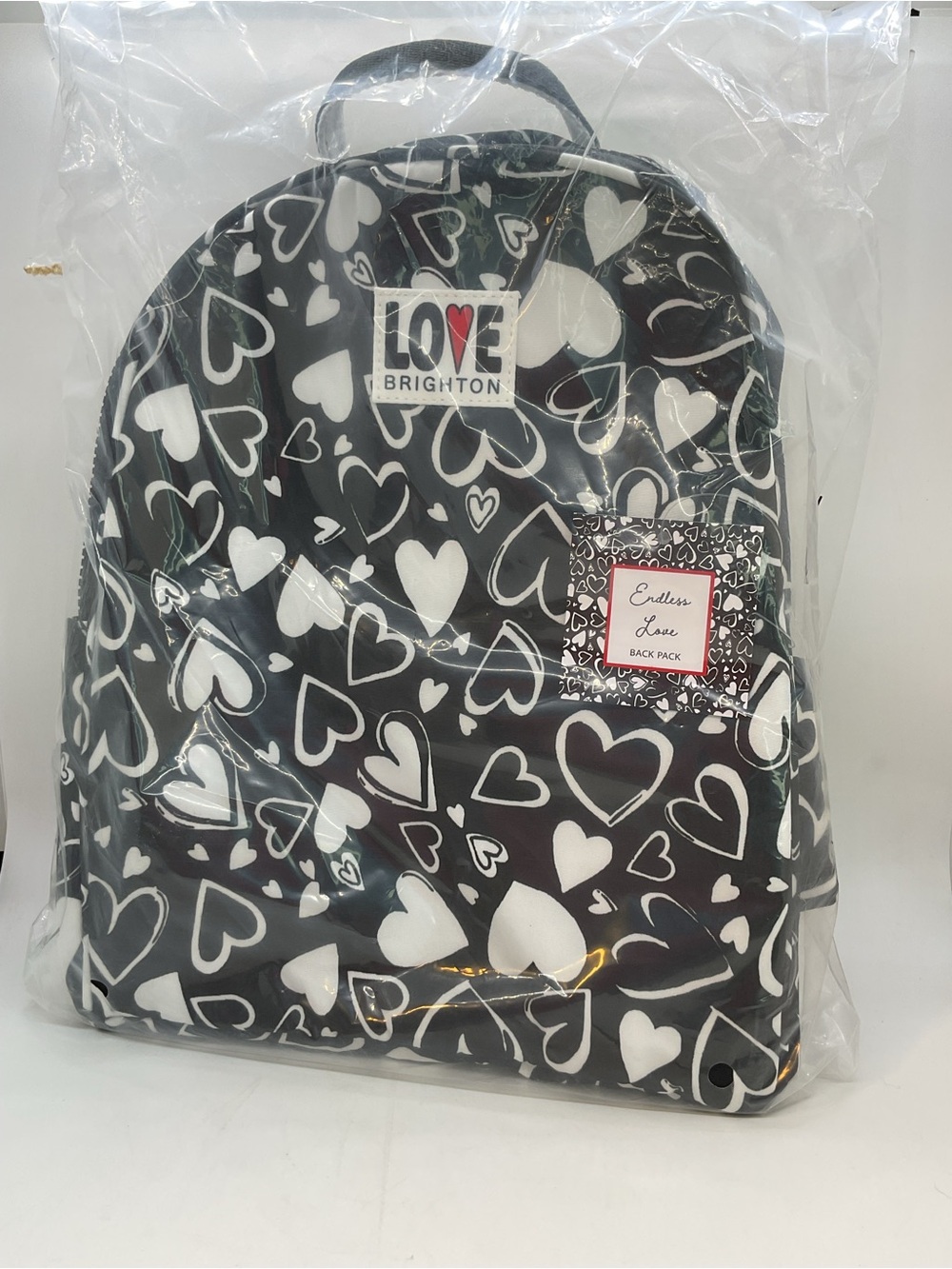 Brighton Black Backpack with White Heart Print